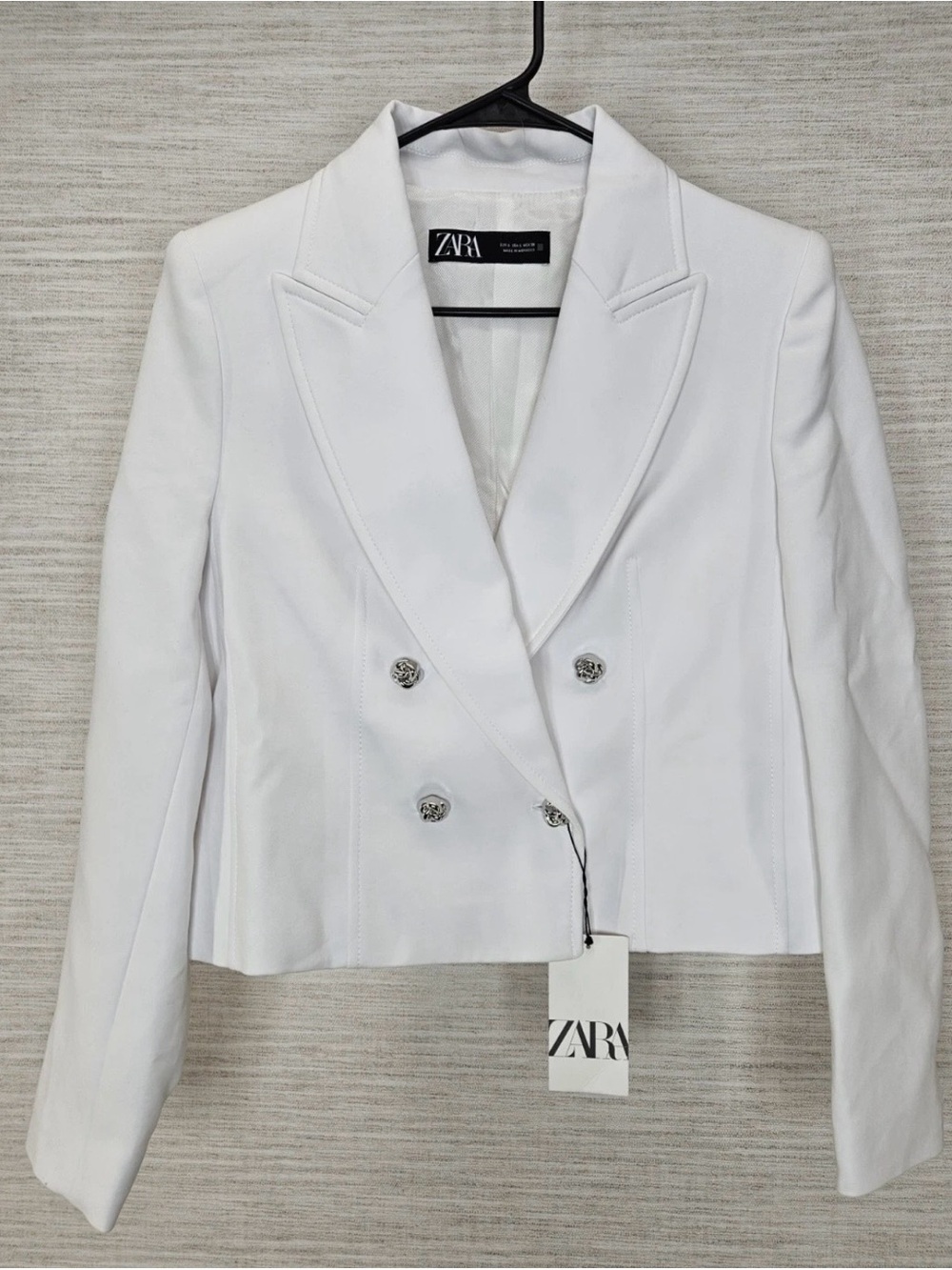 Zara White Double-Breasted Blazer Jacket